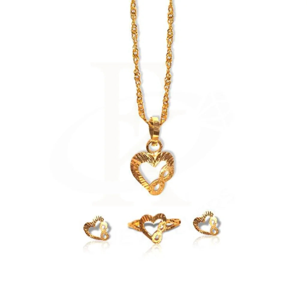 Gold Heart Pendant Set (Necklace Earrings And Ring) 18Kt - Fkjnklst1719 Sets