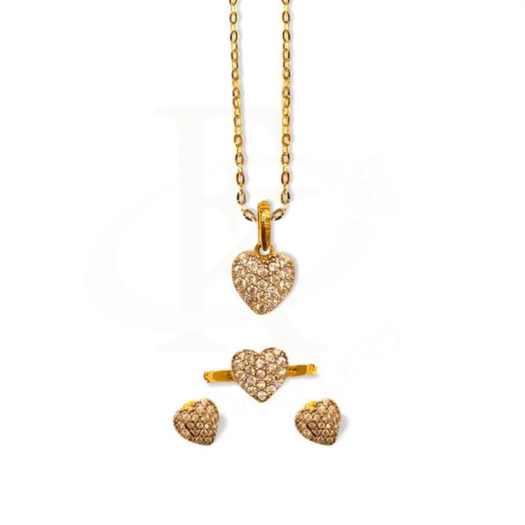 Gold Heart Pendant Set (Necklace Earrings And Ring) 18Kt - Fkjnklst1727 Sets