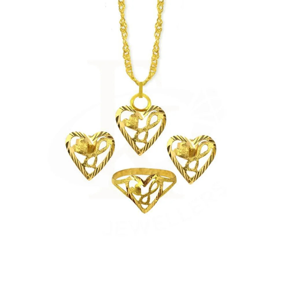 Gold Heart Pendant Set (Necklace Earrings And Ring) 18Kt - Fkjnklst1756 Sets