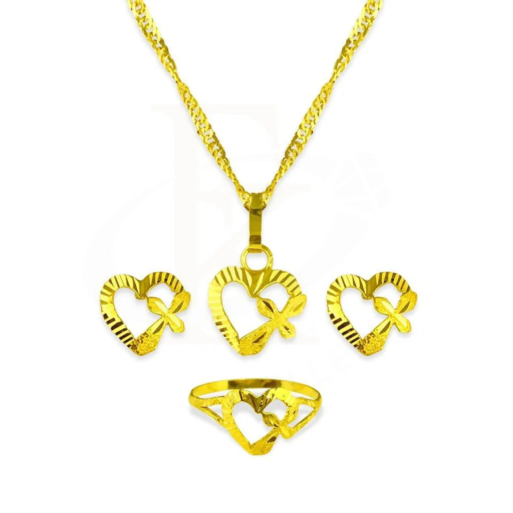 Gold Heart Pendant Set (Necklace Earrings And Ring) 18Kt - Fkjnklst1770 Sets
