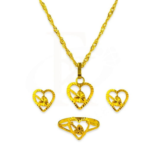 Gold Heart Pendant Set (Necklace Earrings And Ring) 18Kt - Fkjnklst1779 Sets