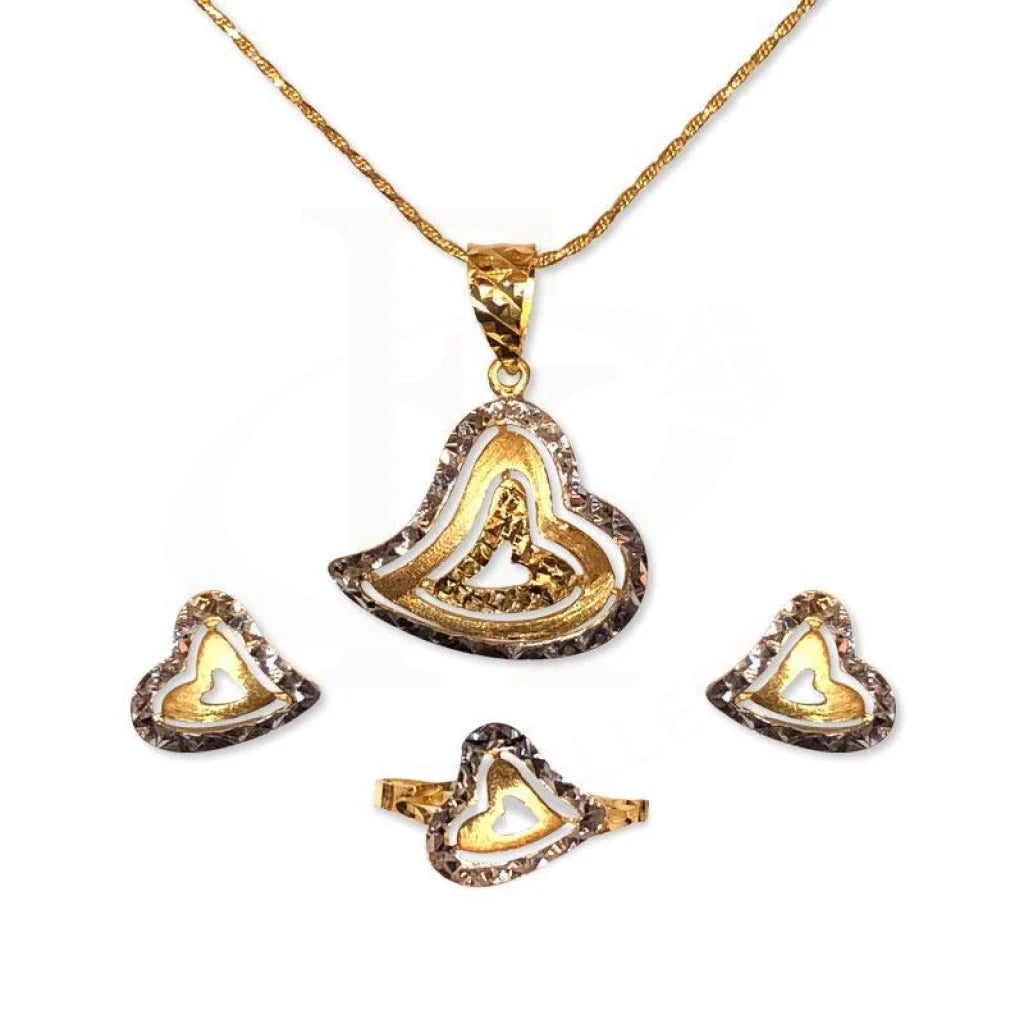 Gold Heart Pendant Set (Necklace Earrings And Ring) 22Kt - Fkjnklst1748 Sets