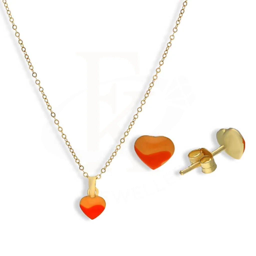 Gold Heart Shaped Baby Pendant Set (Necklace And Earrings) 18Kt - Fkjnklst18K2435 Sets