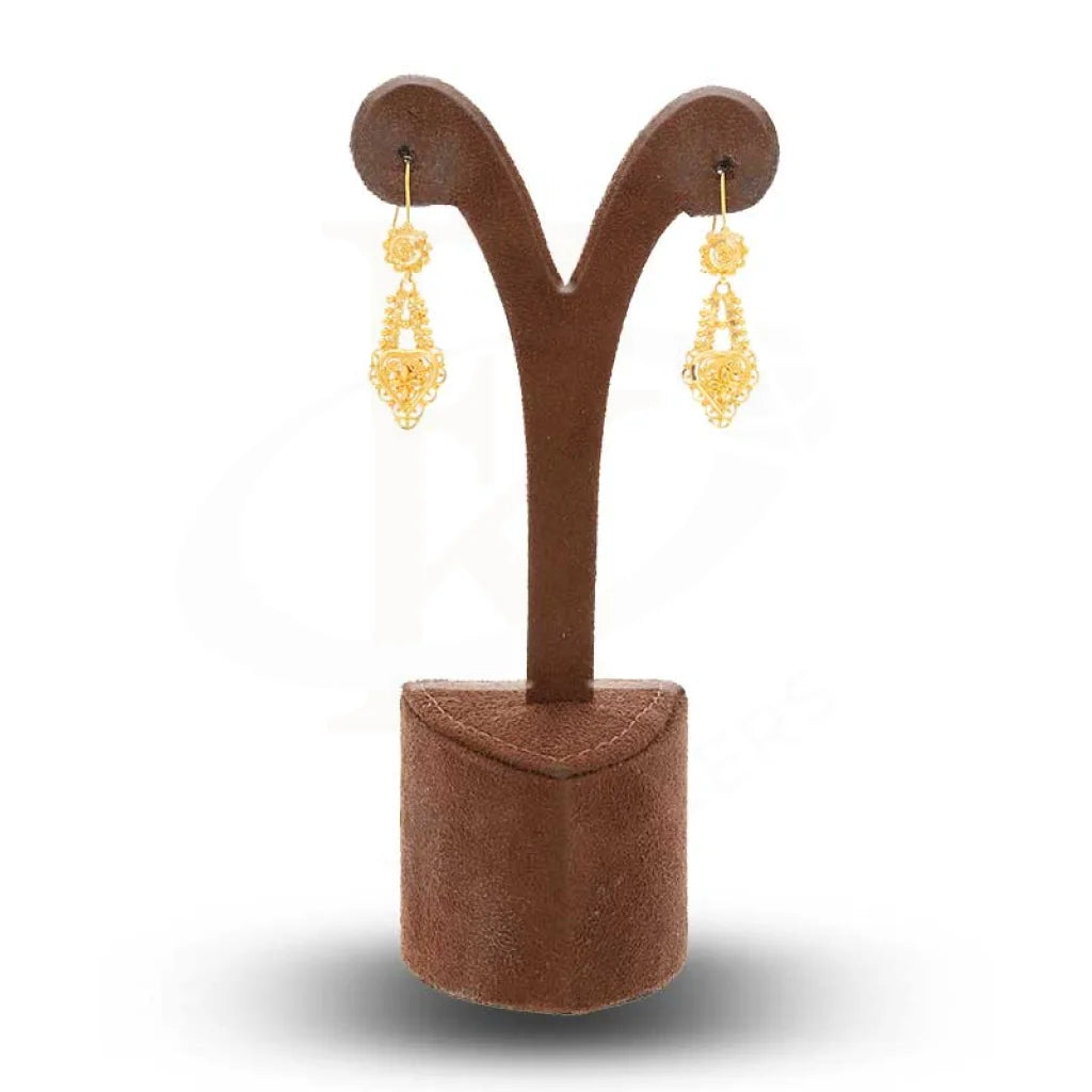 Gold Heart Shaped Drop Earrings 22Kt - Fkjern22K2954