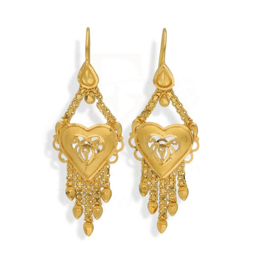 Gold Heart Shaped Drop Earrings 22Kt - Fkjern22K2956