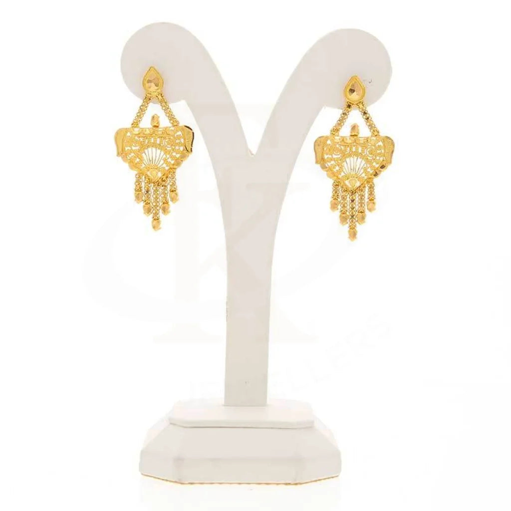 Gold Heart Shaped Drop Earrings 22Kt - Fkjern22K2993