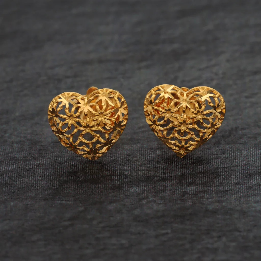 Gold Heart Shaped Earrings 21Kt - Fkjern21Km8492