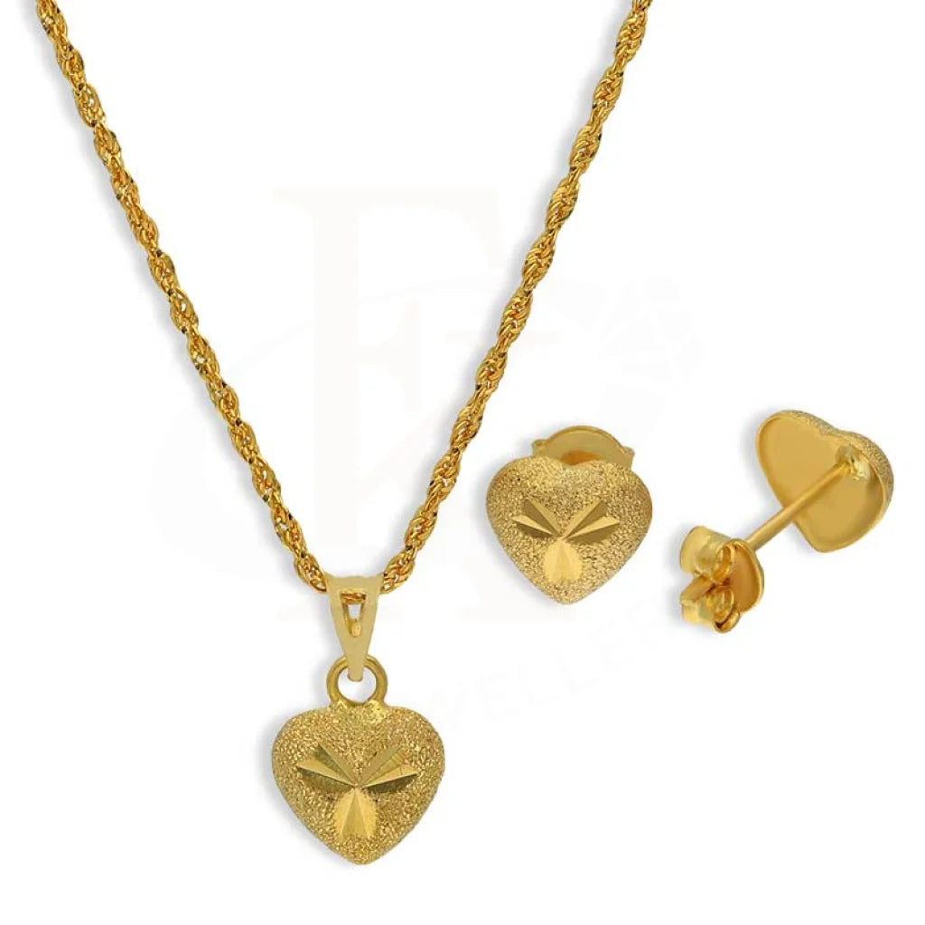 Gold Heart Shaped Pendant Set (Necklace And Earrings) 18Kt - Fkjnklst18K2440 Sets