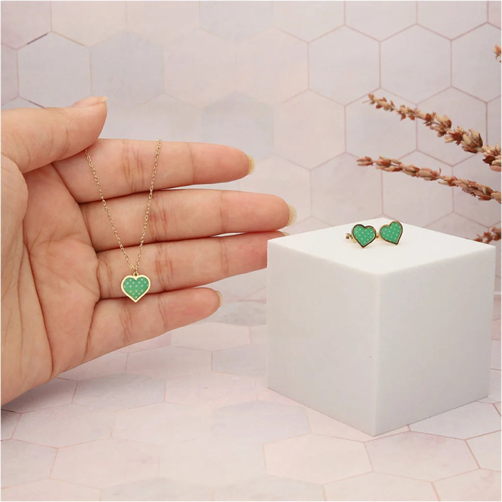 Gold Heart Shaped Pendant Set (Necklace And Earrings) 18Kt - Fkjnklst18K5282 Sets