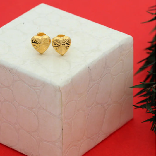 Gold Heart Shaped Stud Earrings 21Kt - Fkjern21Km8623