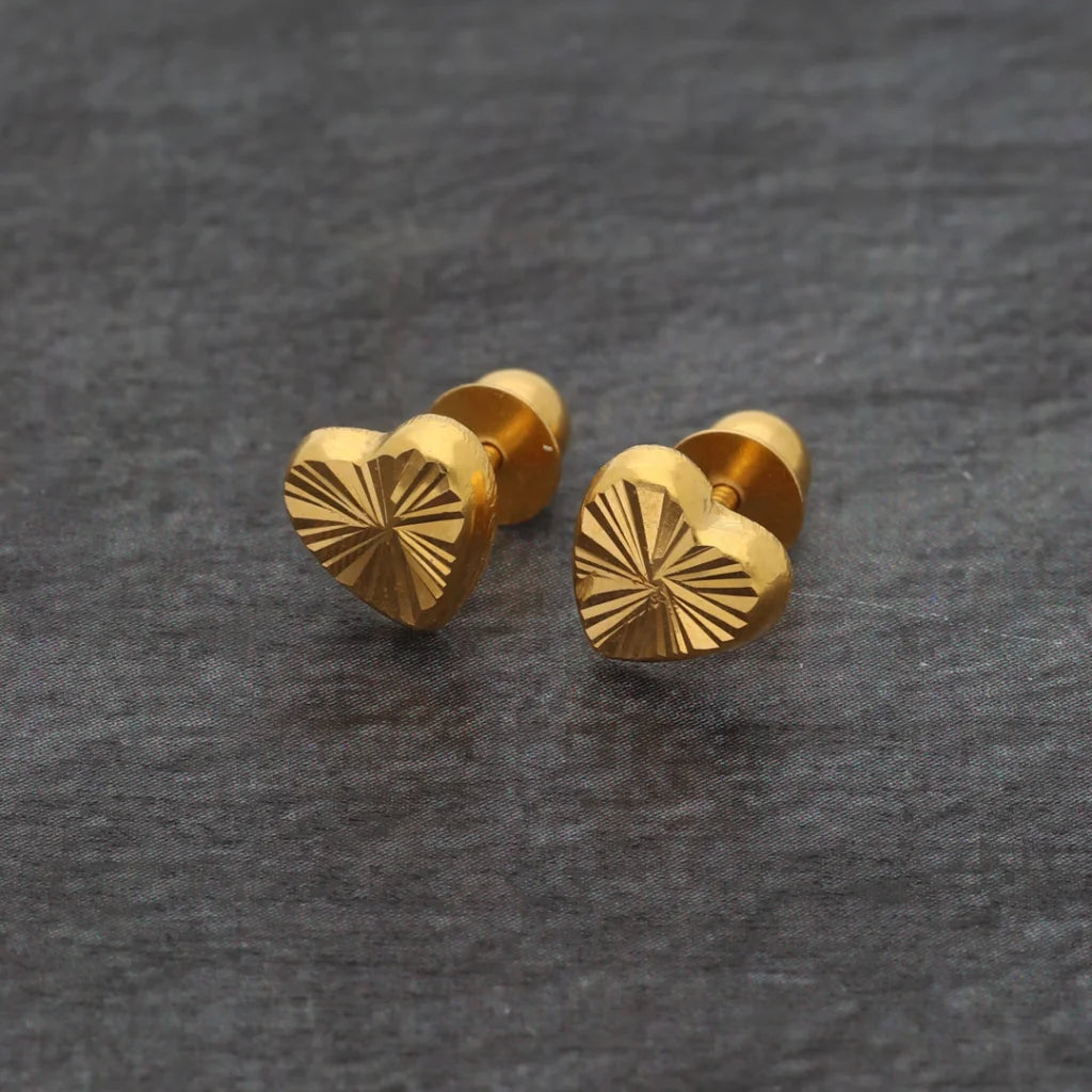 Gold Heart Shaped Stud Earrings 21Kt - Fkjern21Km8623