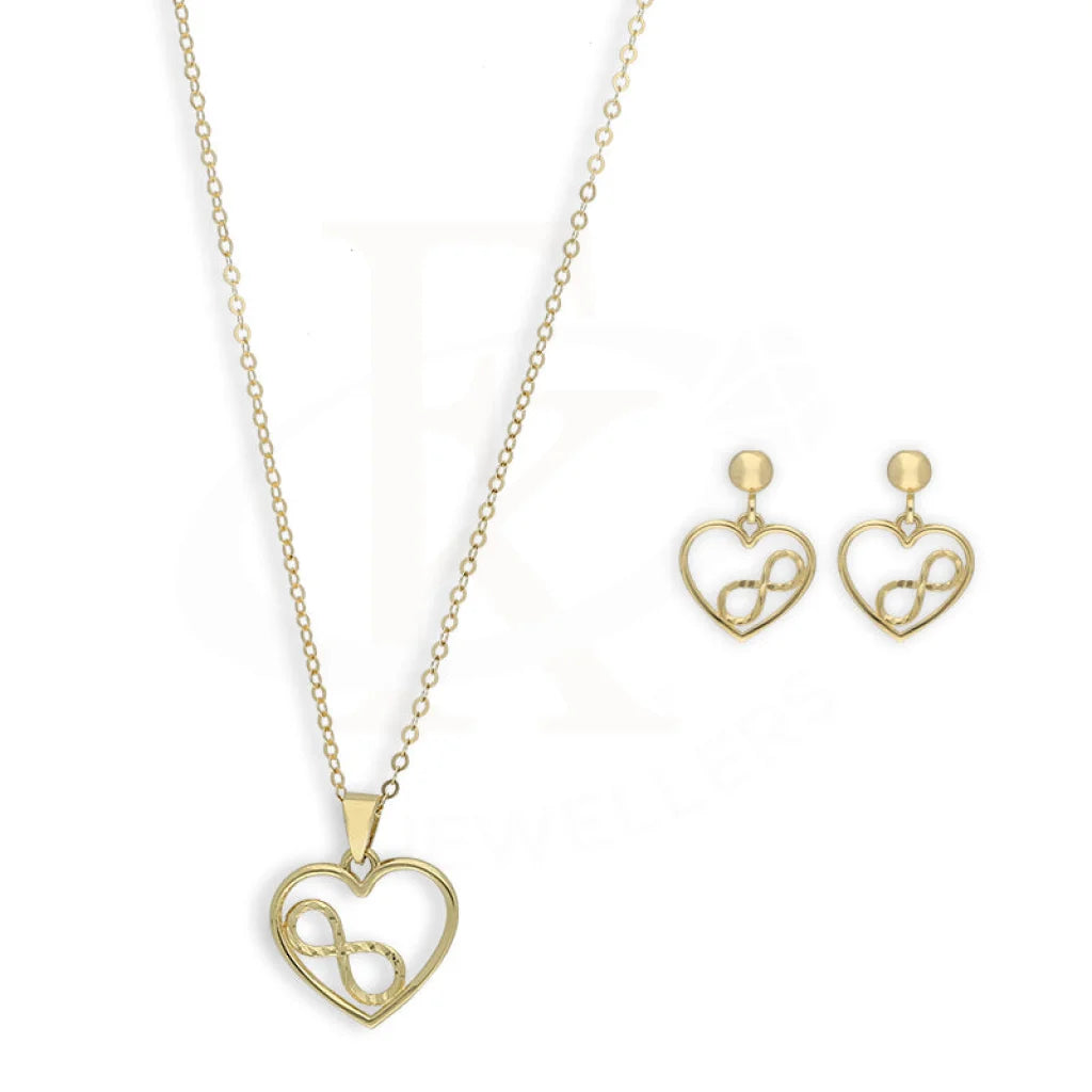 Gold Heart Shaped With Infinity Pendant Set (Necklace And Earrings) 18Kt - Fkjnklst18K5557 Sets