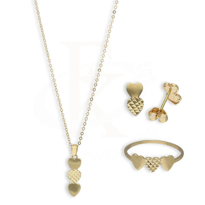 Gold Hearts Pendant Set (Necklace Earrings And Ring) 18Kt - Fkjnklst18K5558 Sets