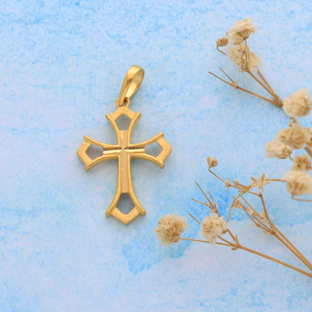 Gold Holy Cross Shaped Pendant 21Kt - Fkjpnd21K8569 Pendants