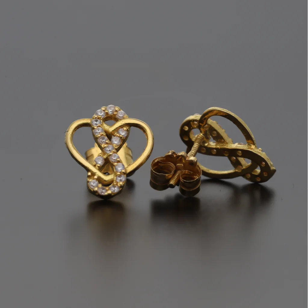 Gold Infinity With Heart Shaped Stud Earrings 18Kt - Fkjern18K7840