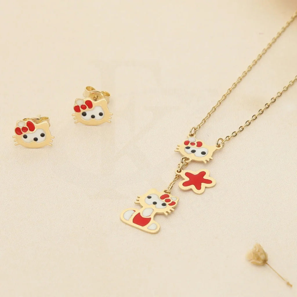 Gold Kitty Pendant Set (Necklace And Earrings) 18Kt - Fkjnklst18K2425 Sets