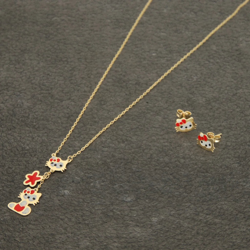 Gold Kitty Pendant Set (Necklace And Earrings) 18Kt - Fkjnklst18K2425 Sets