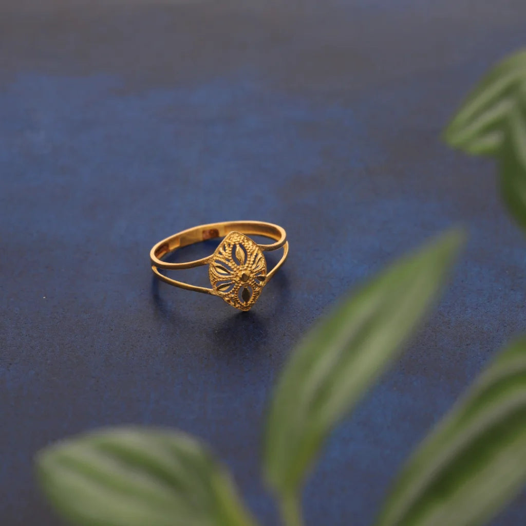 Gold Long Floral Design Ring 21Kt - Fkjrn21Km8555 Rings