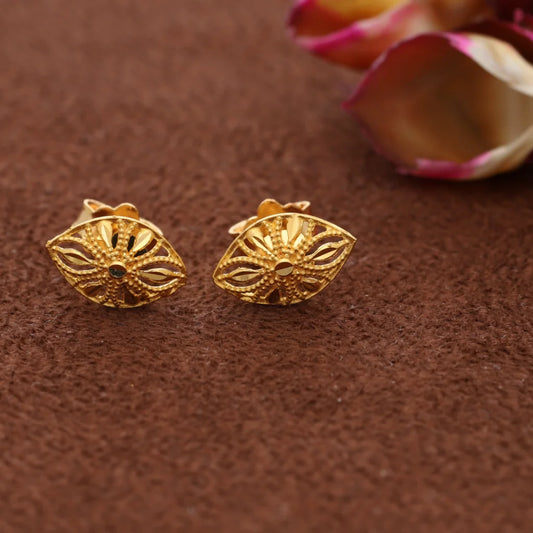 Gold Marquise Shaped Stud Earrings 21Kt - Fkjern21Km8487