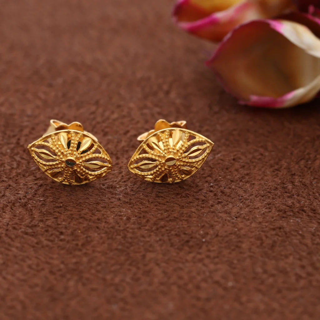 Gold Marquise Shaped Stud Earrings 21Kt - Fkjern21Km8487