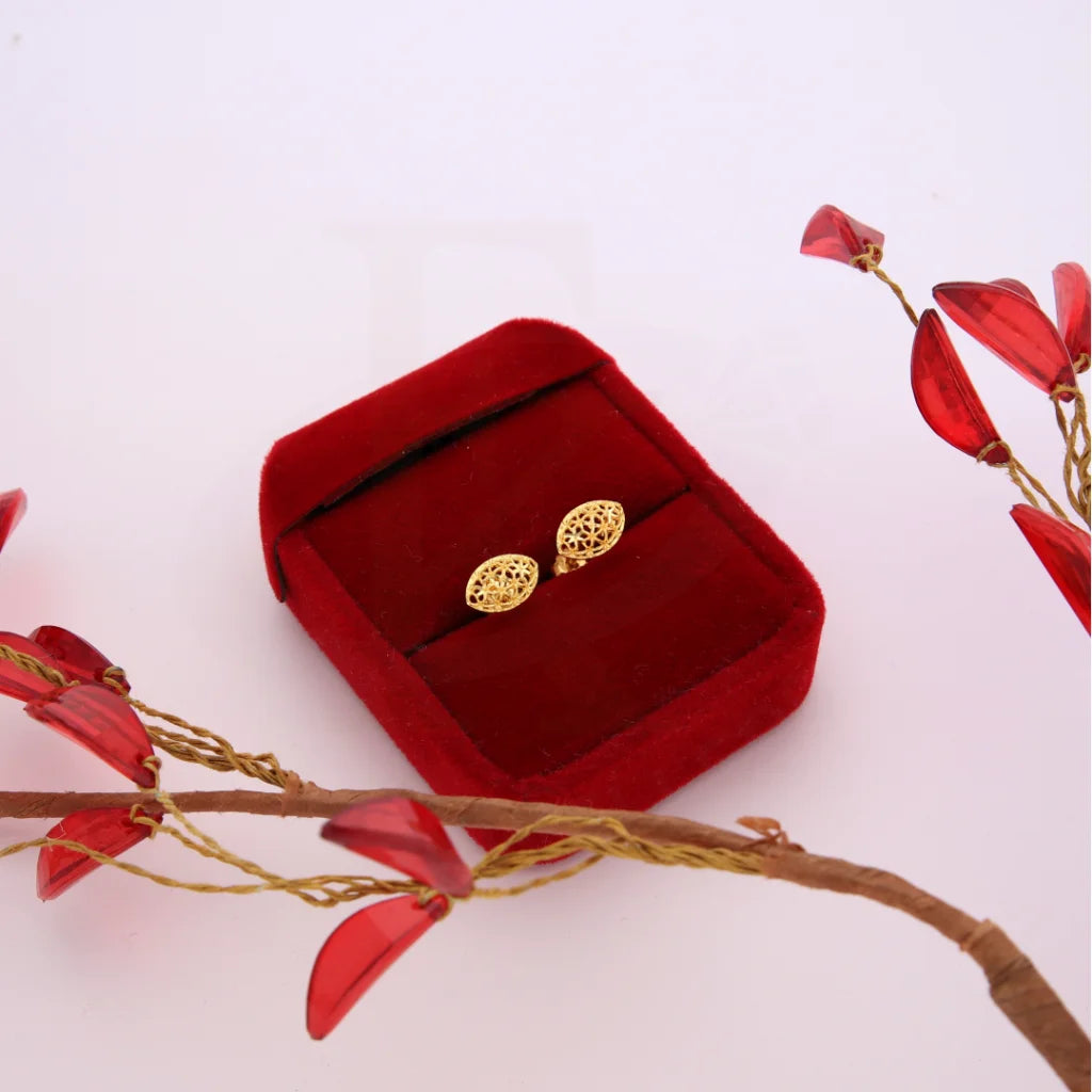 Gold Marquise Shaped Stud Earrings 21Kt - Fkjern21Km8493