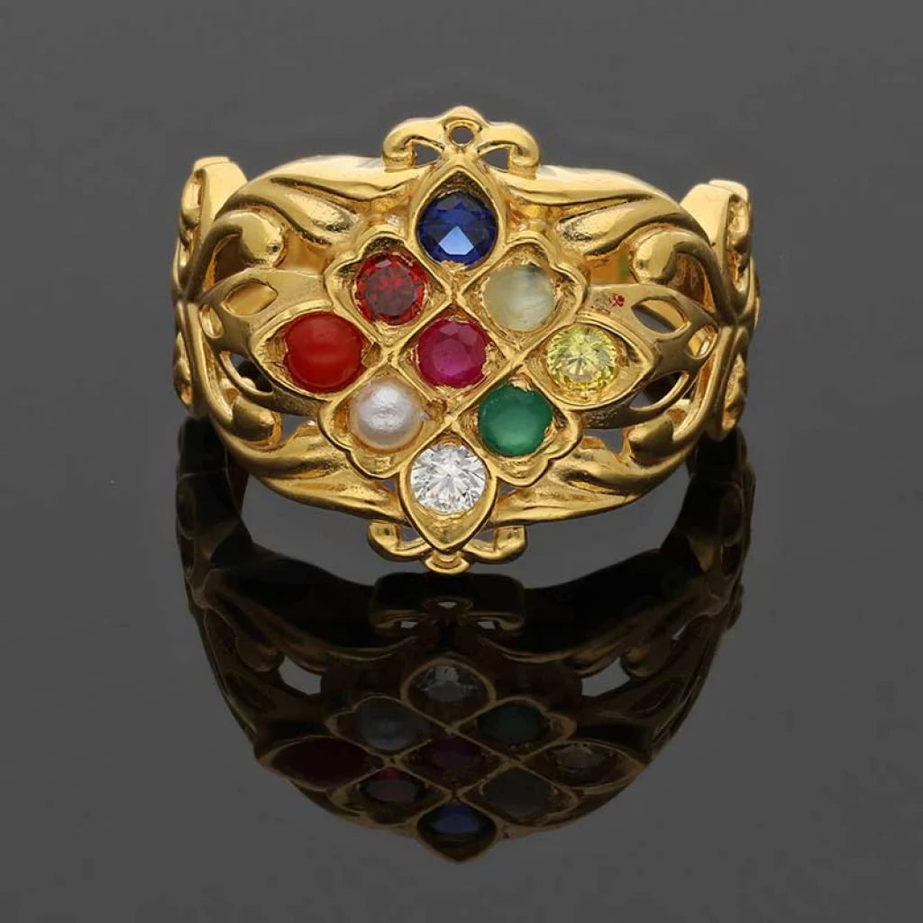 Classic Gold Navratna Ring 22KT Online from FKJewellers FKJRN22K3695 FK Jewellers
