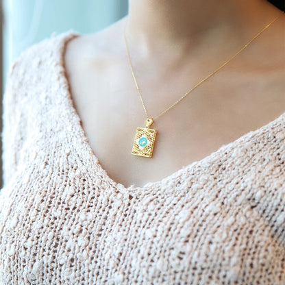 Gold Necklace (Chain With Allah Name Turquoise Blue Pendant) 21Kt - Fkjnkl21Km7944 Necklaces