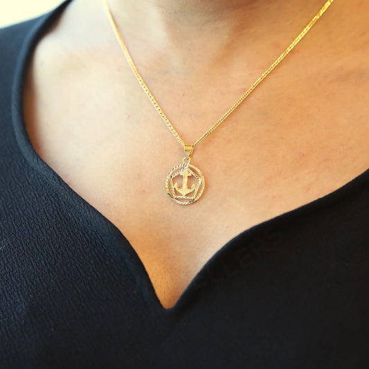 Gold Necklace (Chain With Anchor In Circle Pendant) 21Kt - Fkjnkl21Km8605 Necklaces