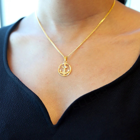 Gold Necklace (Chain With Anchor In Circle Pendant) 21Kt - Fkjnkl21Km8606 Necklaces