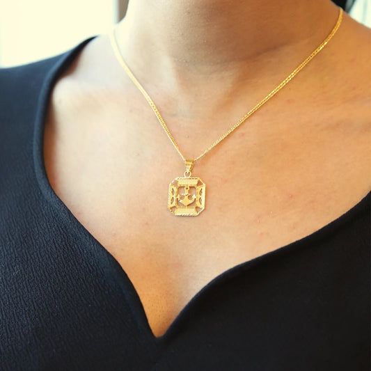 Gold Necklace (Chain With Anchor In Square Frame Pendant) 21Kt - Fkjnkl21Km8608 Necklaces