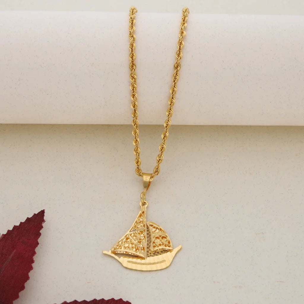 Gold Necklace ( Chain With Boat Shaped Pendant ) 21Kt - Fkjnkl21K7571 Necklaces