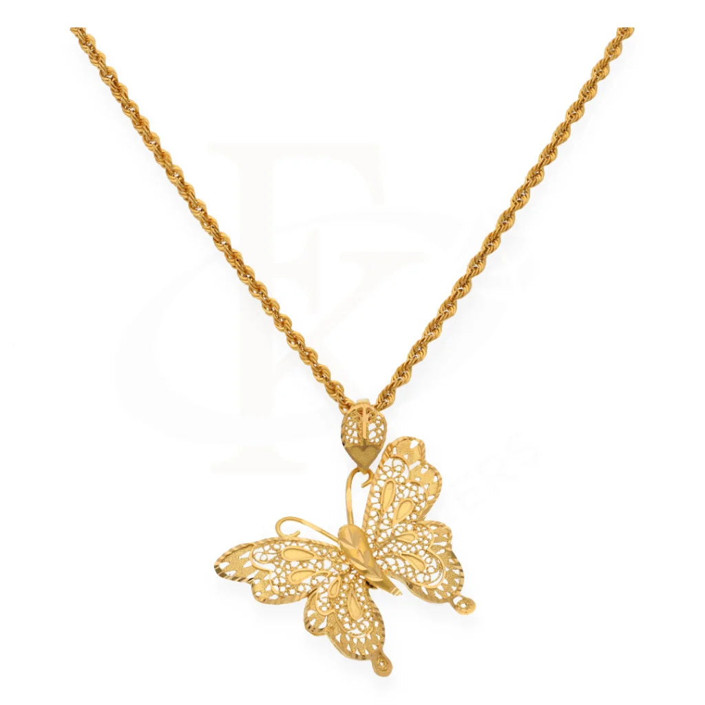 Gold Necklace (Chain With Butterfly Shaped Pendant 21Kt ) - Fkjnkl21K7538 Necklaces