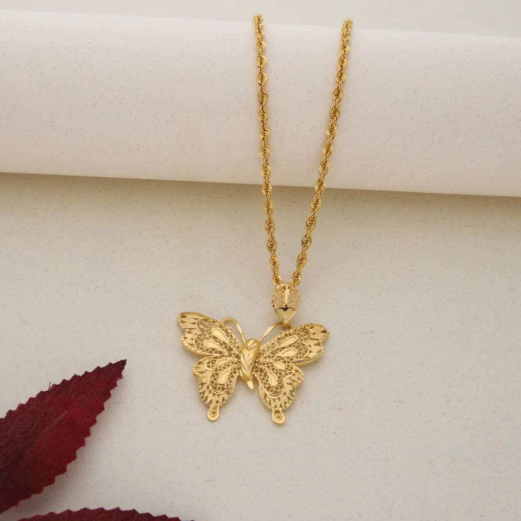 Gold Necklace (Chain With Butterfly Shaped Pendant 21Kt ) - Fkjnkl21K7538 Necklaces