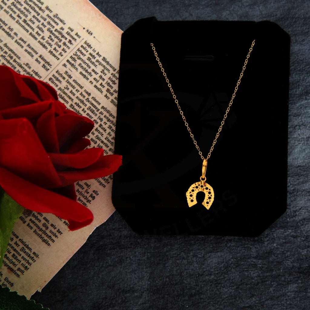Gold Necklace (Chain With Dainty Horseshoe Pendant) 21Kt - Fkjnkl21Km8402 Necklaces