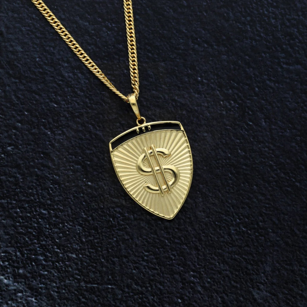 Gold Dollar Sign In Shield Necklace 18Kt - Fkjnkl18K8323 Necklaces