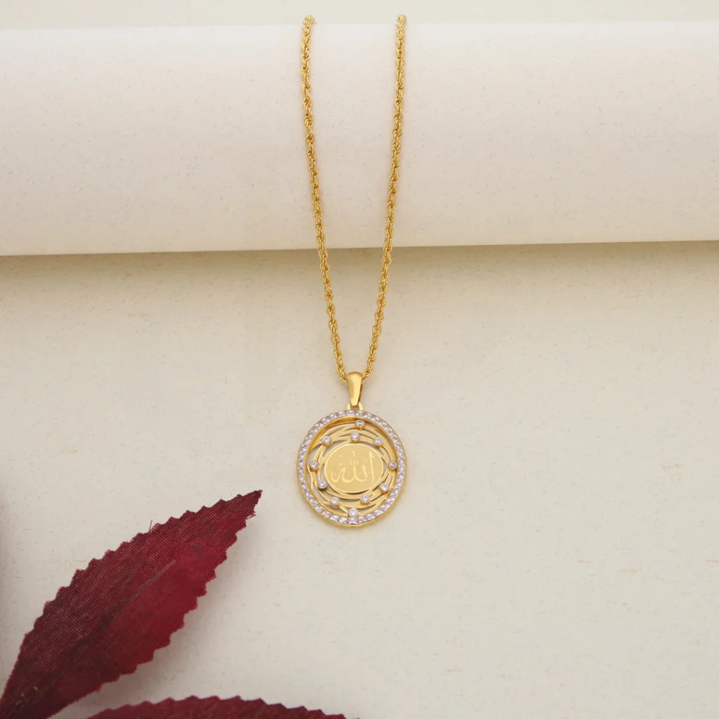 Gold Necklace (Chain With Dual Tone Allah Pendant) 21Kt - Fkjnkl21K7579 Necklaces