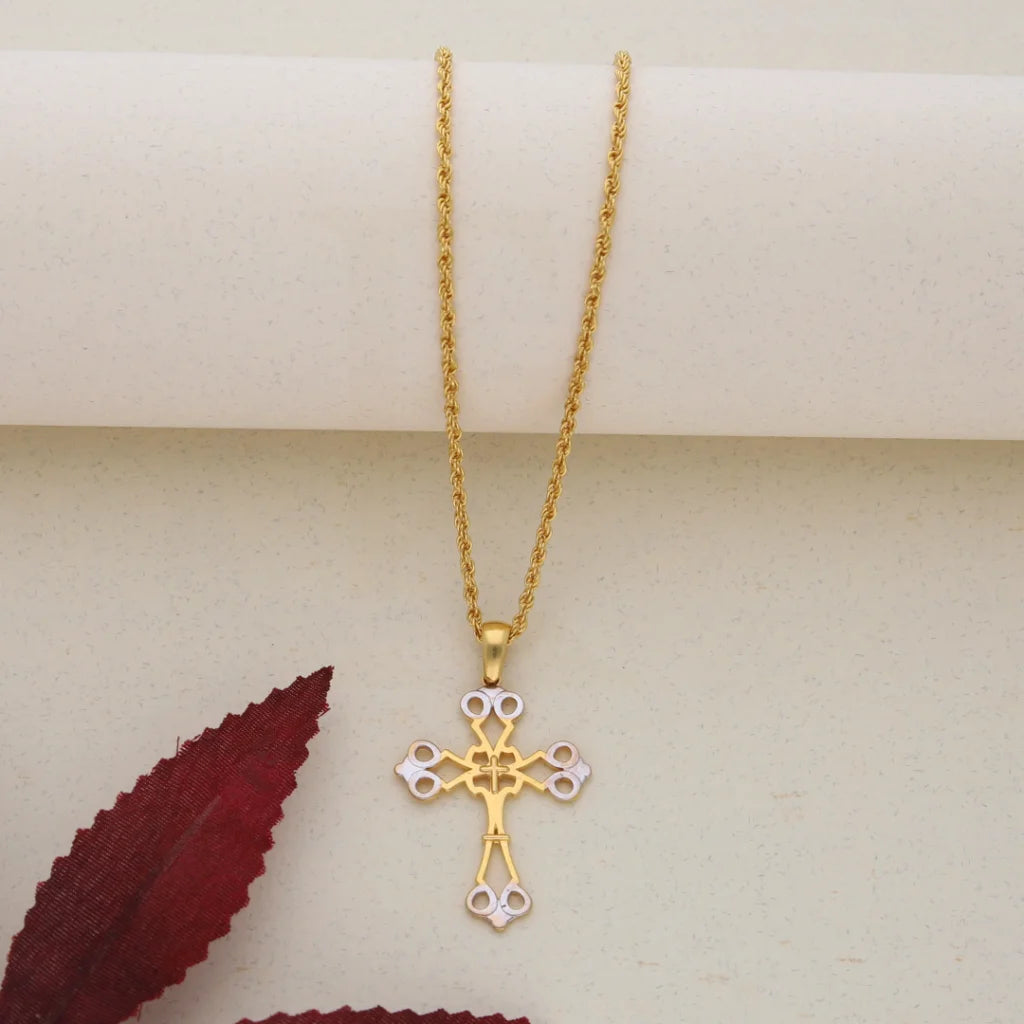 Gold Necklace ( Chain With Dual Tone Cross Pendant ) 21Kt - Fkjnkl21K7568 Necklaces