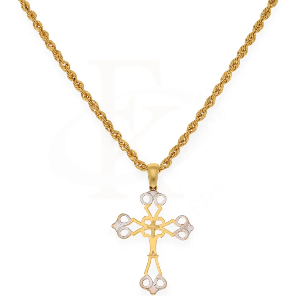 Gold Necklace ( Chain With Dual Tone Cross Pendant ) 21Kt - Fkjnkl21K7568 Necklaces