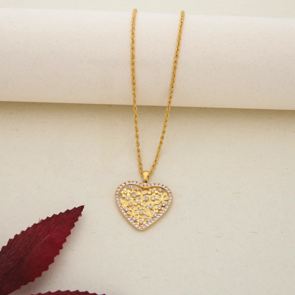 Gold Necklace ( Chain With Dual Tone Heart Pendant ) 21Kt - Fkjnkl21K7553 Necklaces