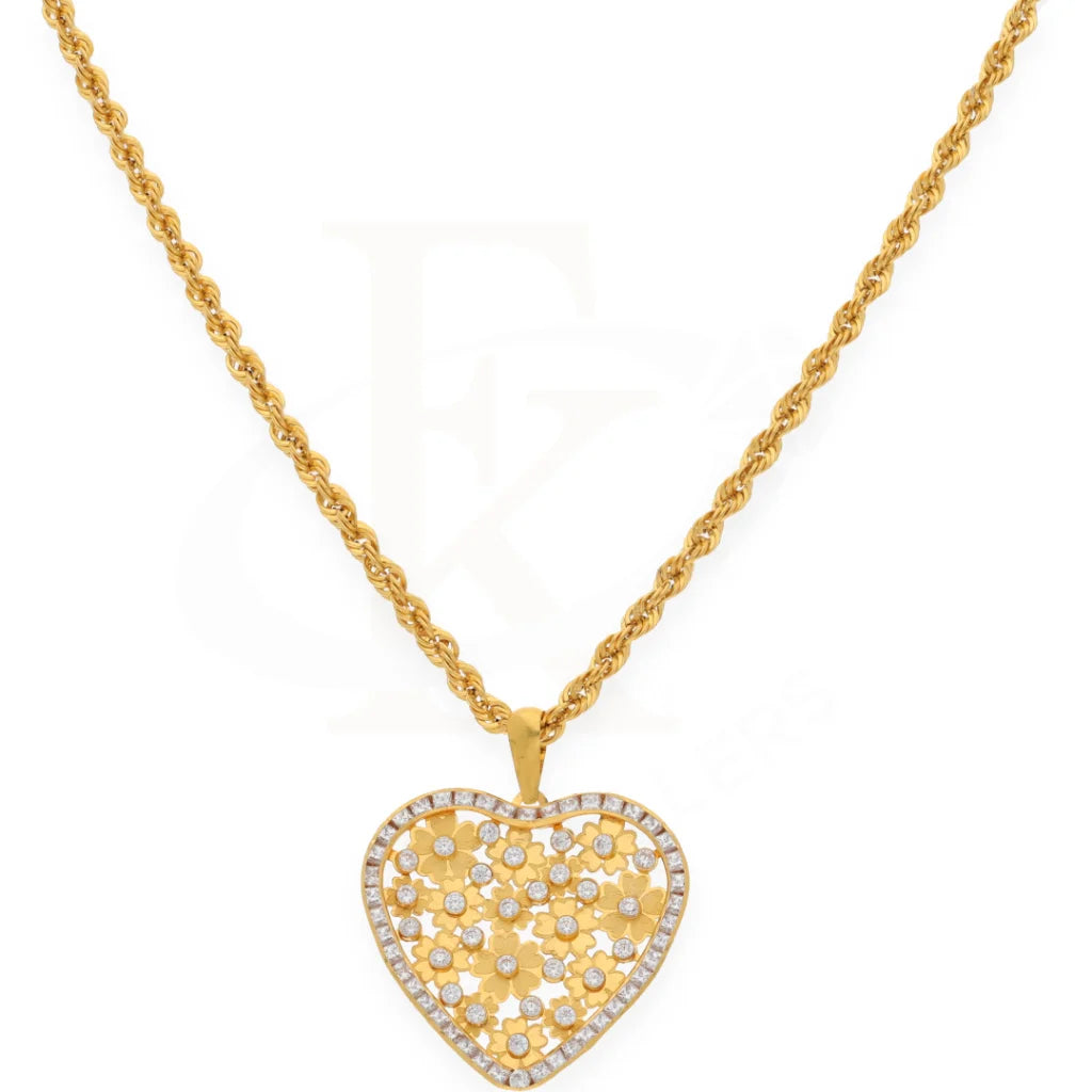 Gold Necklace (Chain With Dual Tone Heart Pendant) 21Kt - Fkjnkl21K7573 Necklaces