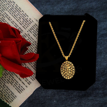 Gold Necklace (Chain With Flower Oval Pendant) 21Kt - Fkjnkl21Km8374 Necklaces