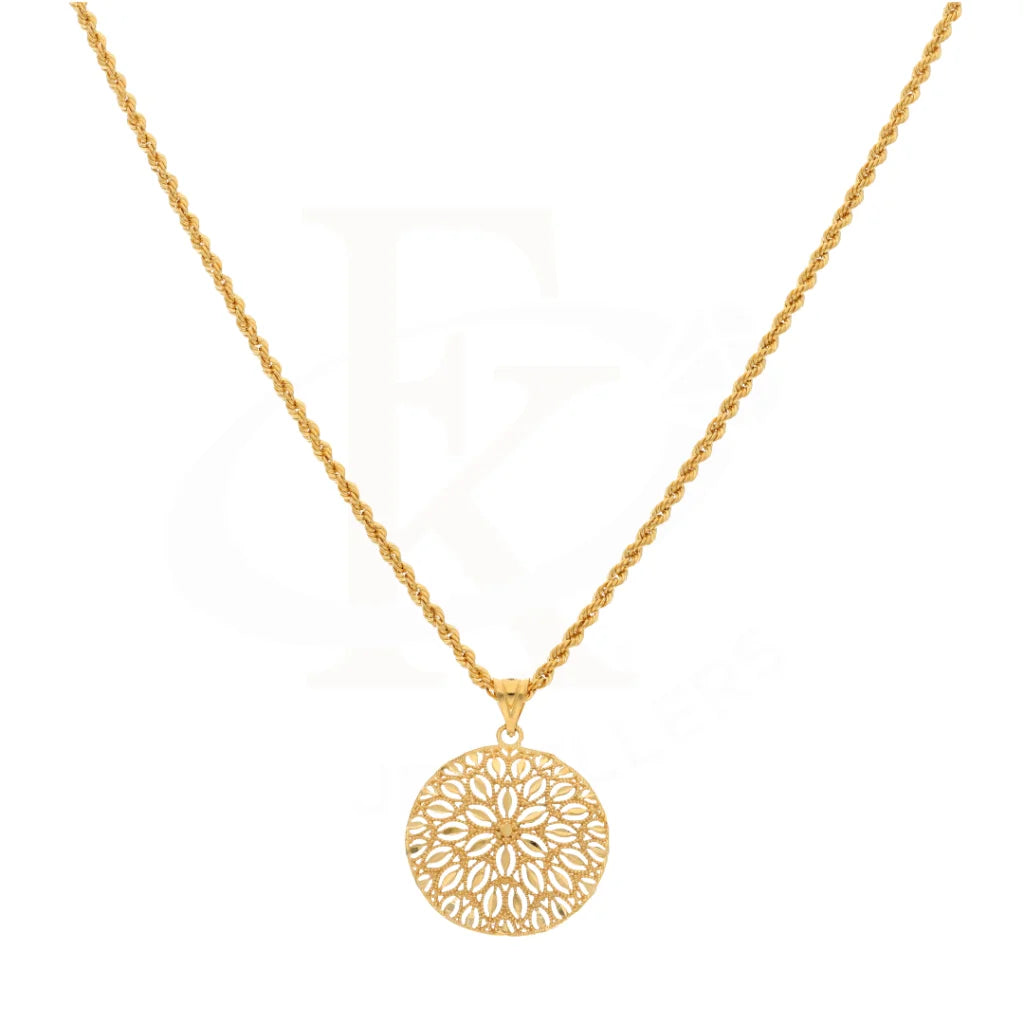 Gold Necklace (Chain With Flower Round Pendant) 21Kt - Fkjnkl21Km8382 Necklaces