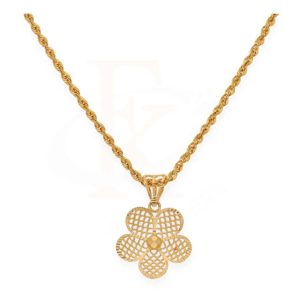 Gold Necklace ( Chain With Flower Shaped Pendant ) 21Kt - Fkjnkl21K7550 Necklaces