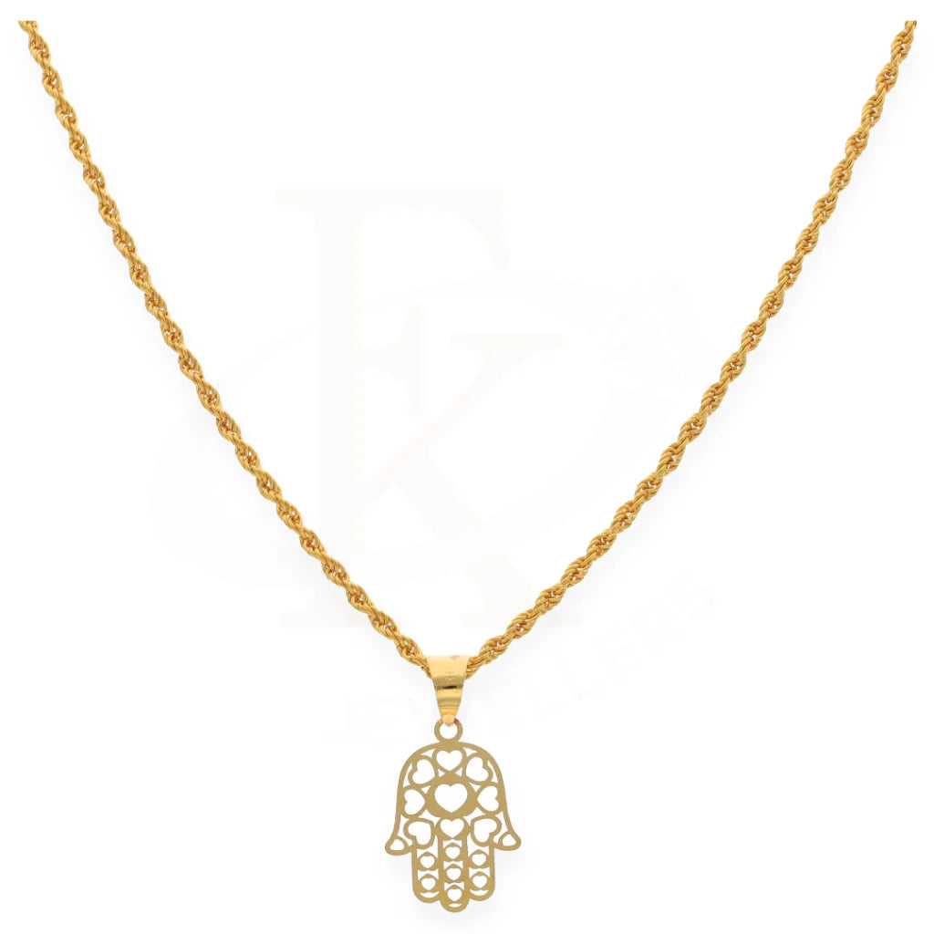 Gold Necklace (Chain With Hamsa Pendant With Heart Shaped) 21Kt - Fkjnkl21K7587 Necklaces