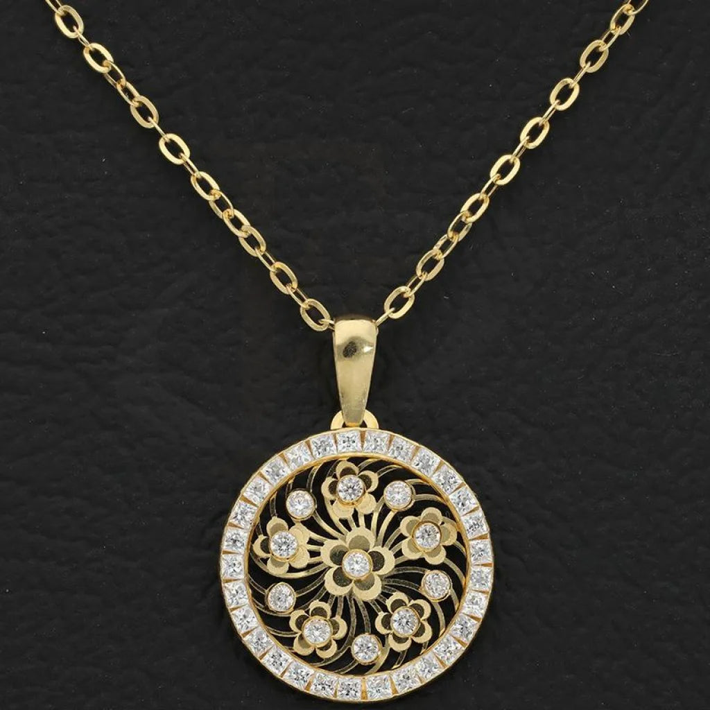 Gold Necklace (Chain With Round Shaped Flower Pendant) 18Kt - Fkjnkl18K2358 Necklaces