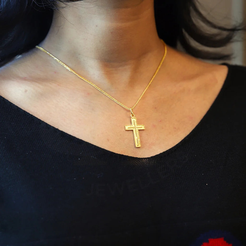 Gold Necklace (Chain With Simple Cross Pendant) 21Kt - Fkjnkl21K8568 Necklaces