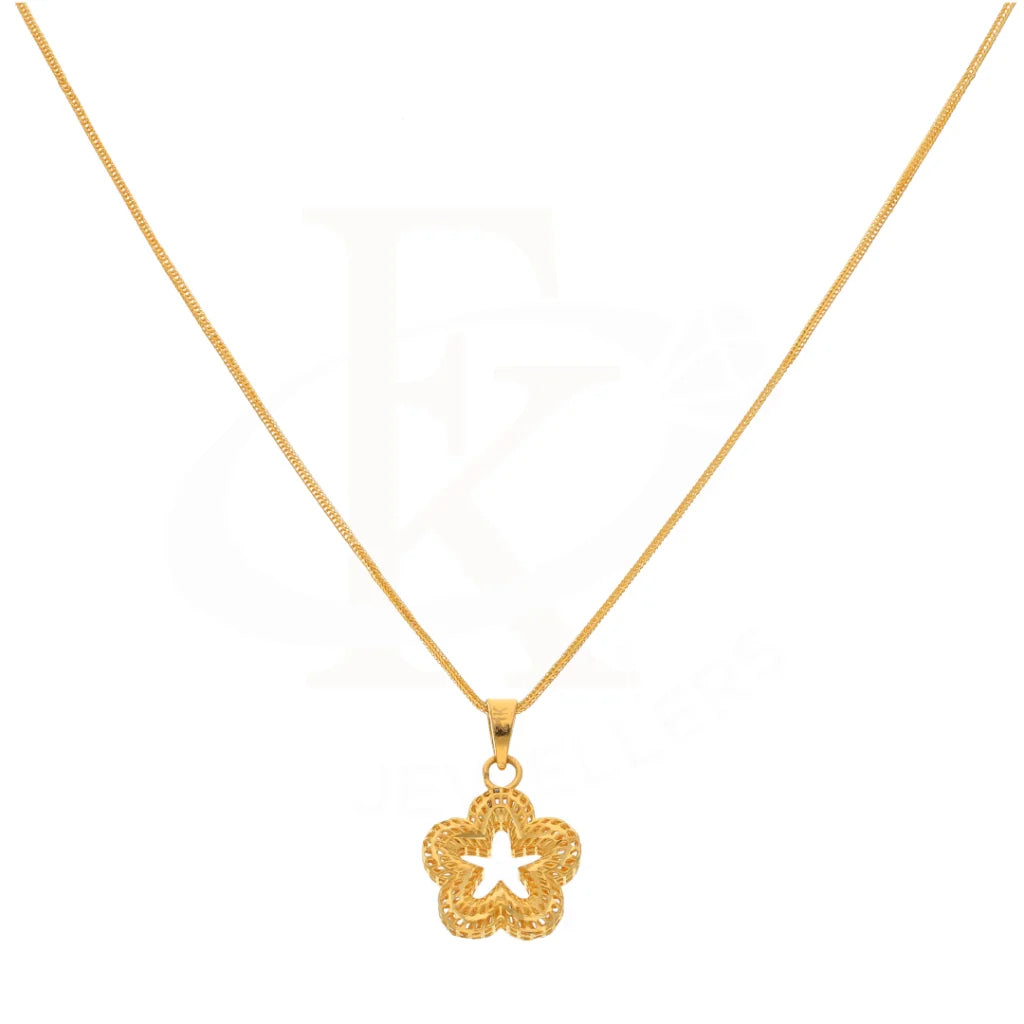 Gold Necklace (Chain With Star Flower Shaped Pendant) 21Kt - Fkjnkl21Km8422 Necklaces