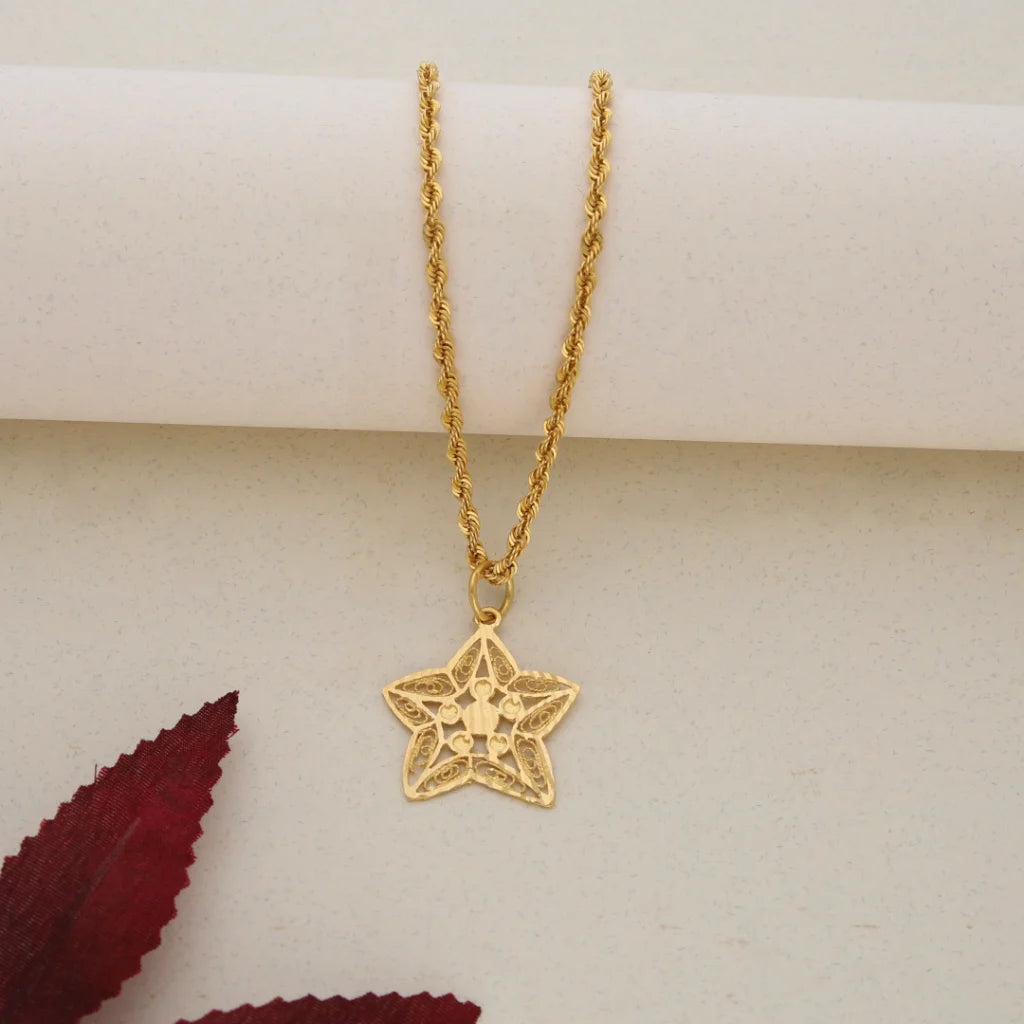 Gold Necklace (Chain With Star Shaped Pendant 21Kt ) - Fkjnkl21K7537 Necklaces