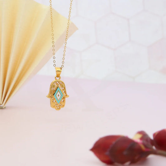 Gold Necklace (Chain With Turquoise Hamsa Hand Pendant) 21Kt - Fkjnkl21Km8045 Necklaces