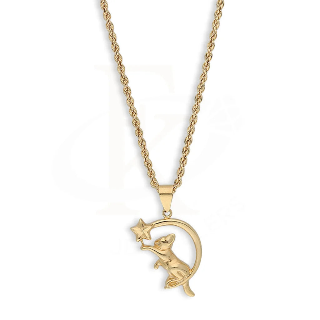 Gold Necklace (Chain With Wish Upon A Star Cat Pendant) 18Kt - Fkjnkl18K5475 Necklaces